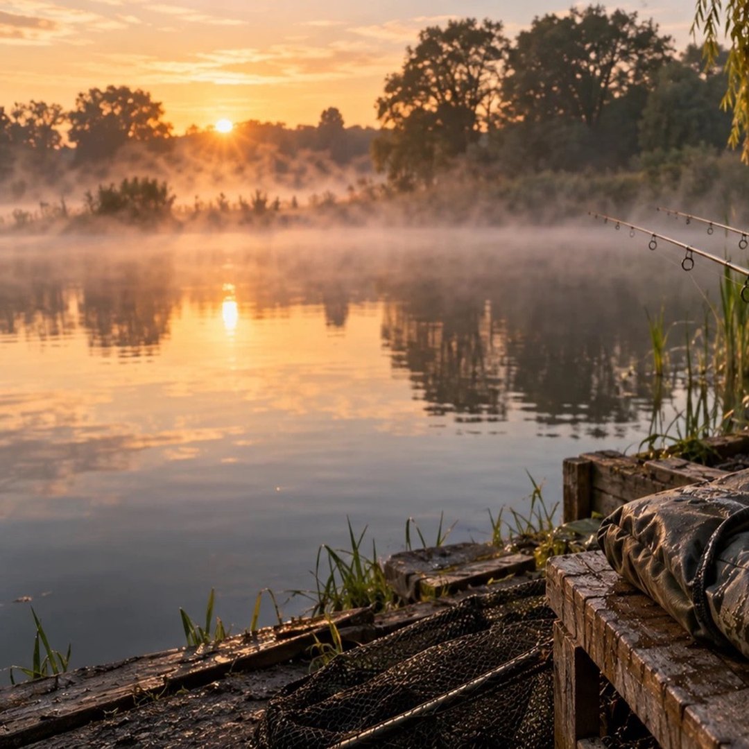 Rods beside a carp lake